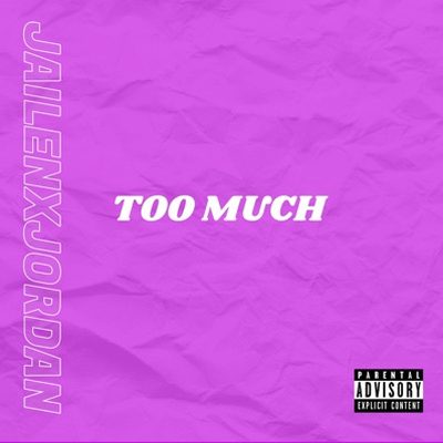 Too Much cover art: white title on crumpled purple paper